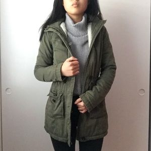 olive green fur lined coat